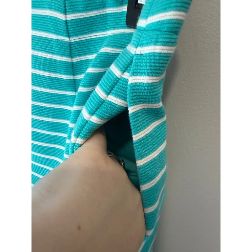 Talbots Petites Teal Green White Striped Textured Skirt Size 8P Pockets VN1953